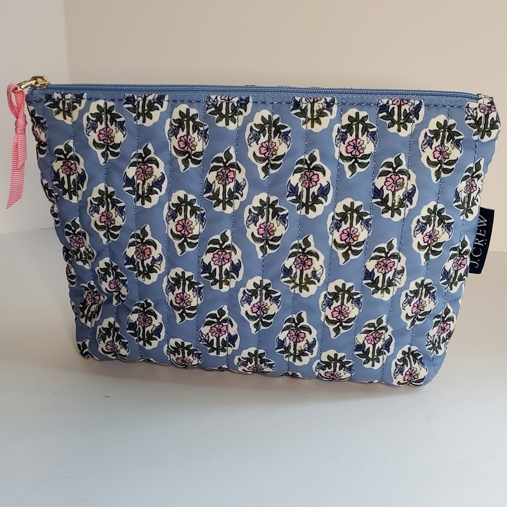 J. Crew Factory Light Blue Floral Quilted Makeup Pouch